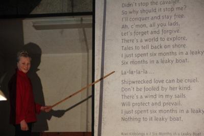 The school had a few surprises for him - firstly singing him the Split Enz song Six Months in a Leaky Boat (helped by Jack)